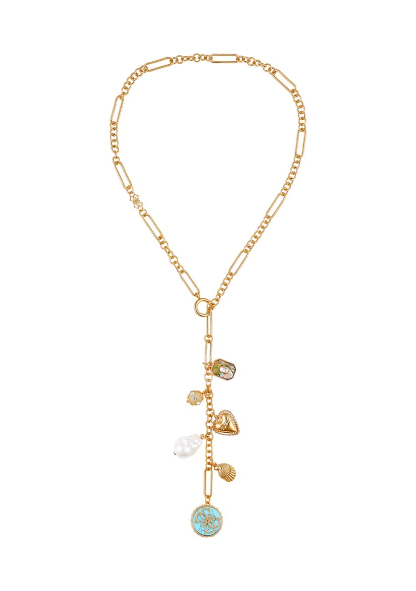 Gold Tone Charm Drop Necklace