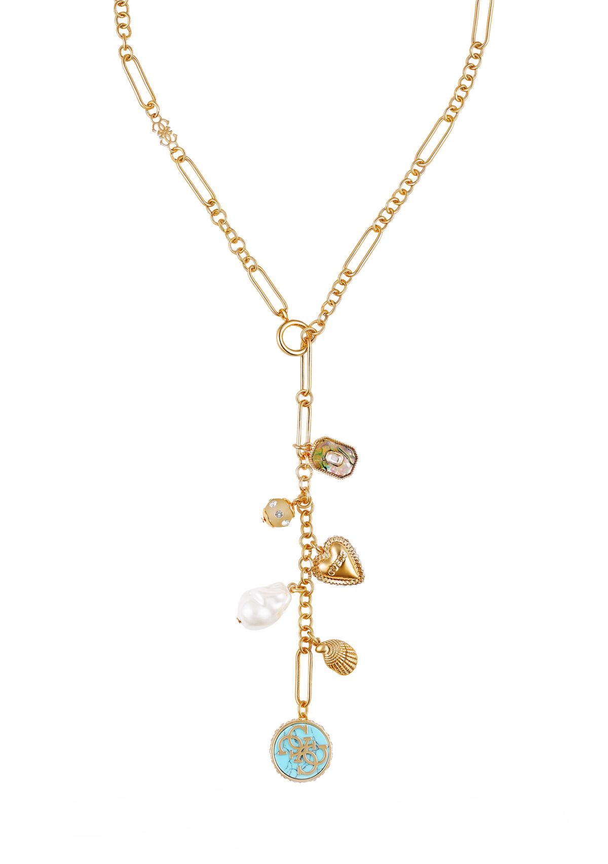 Gold Tone Charm Drop Necklace