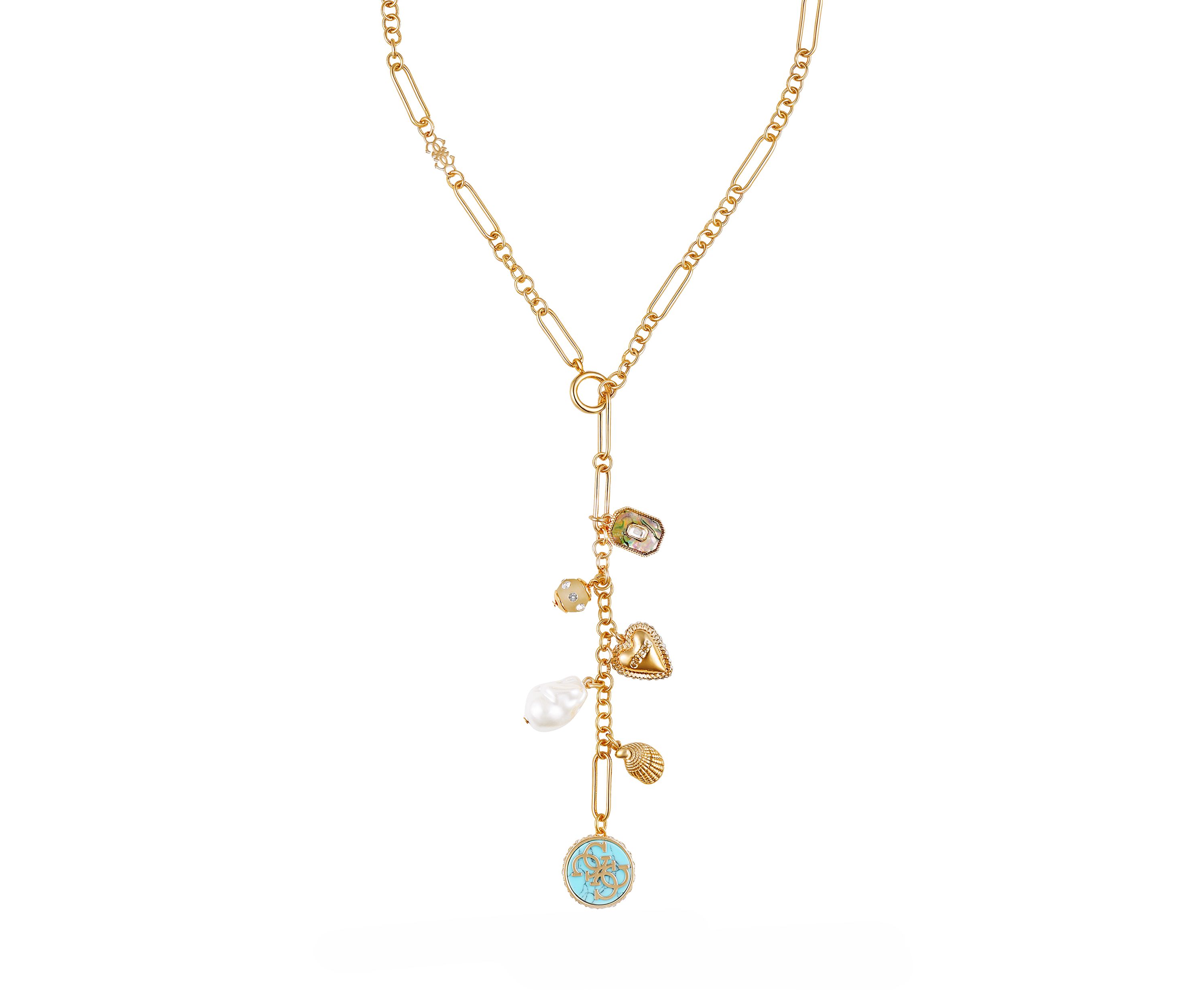 Gold Tone Charm Drop Necklace