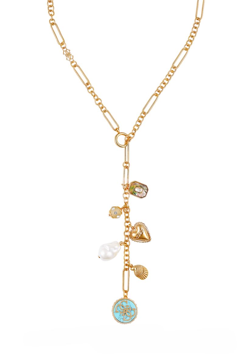 Gold Tone Charm Drop Necklace