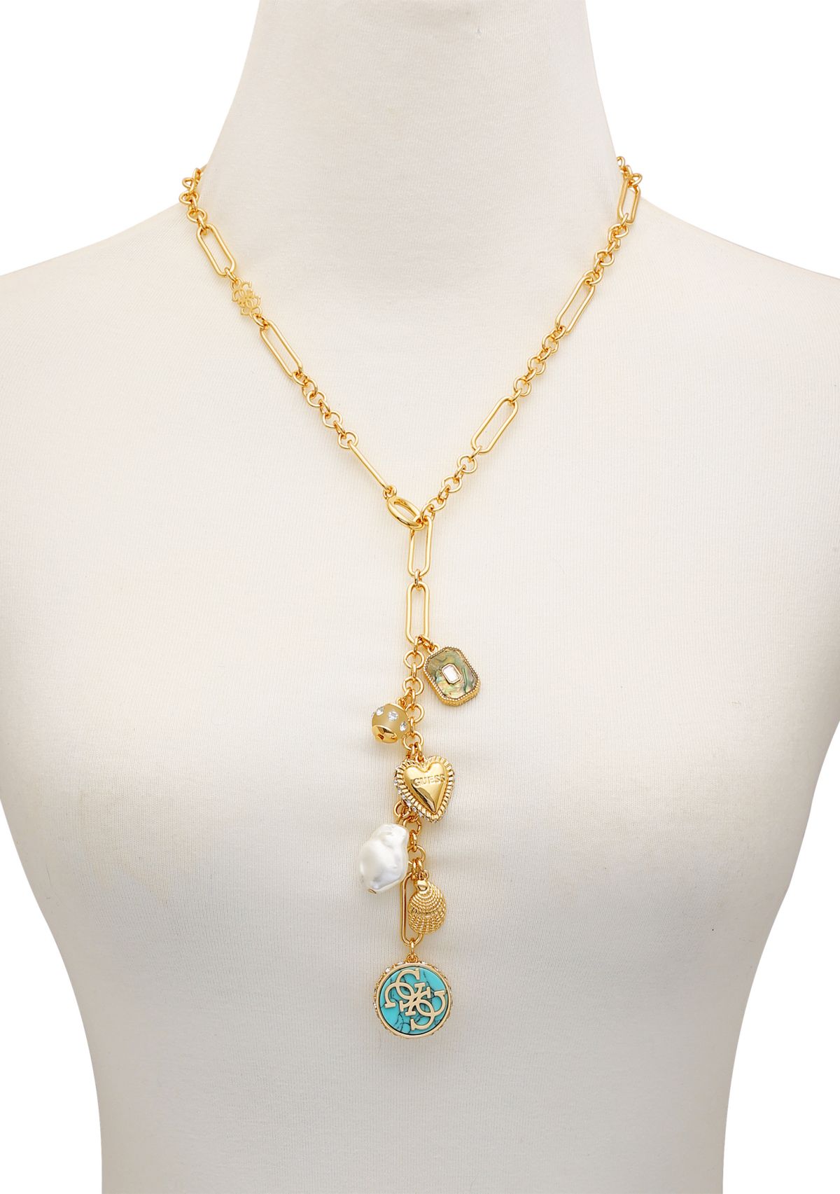 Gold Tone Charm Drop Necklace