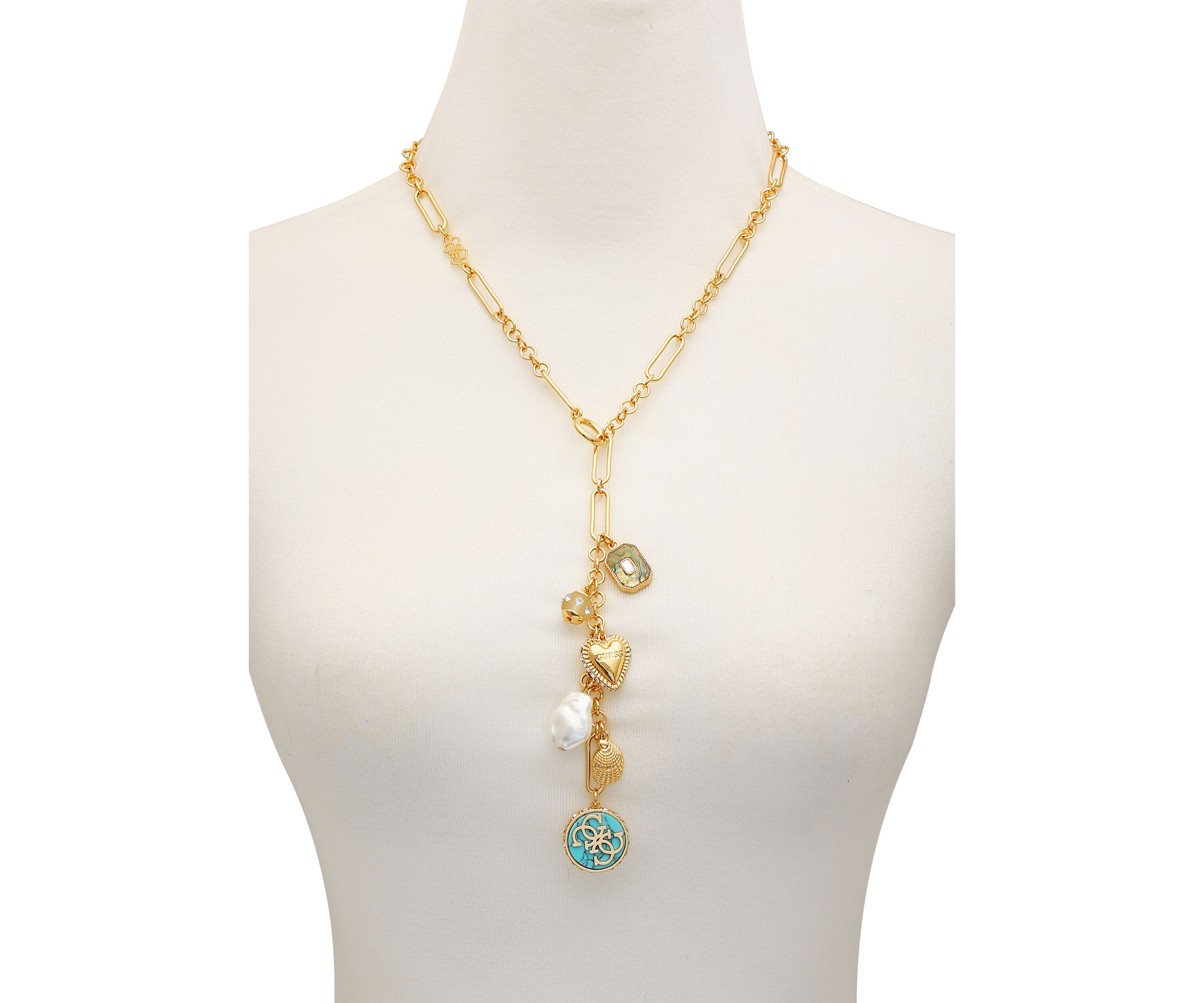 Gold Tone Charm Drop Necklace