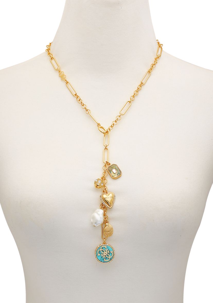 Gold Tone Charm Drop Necklace