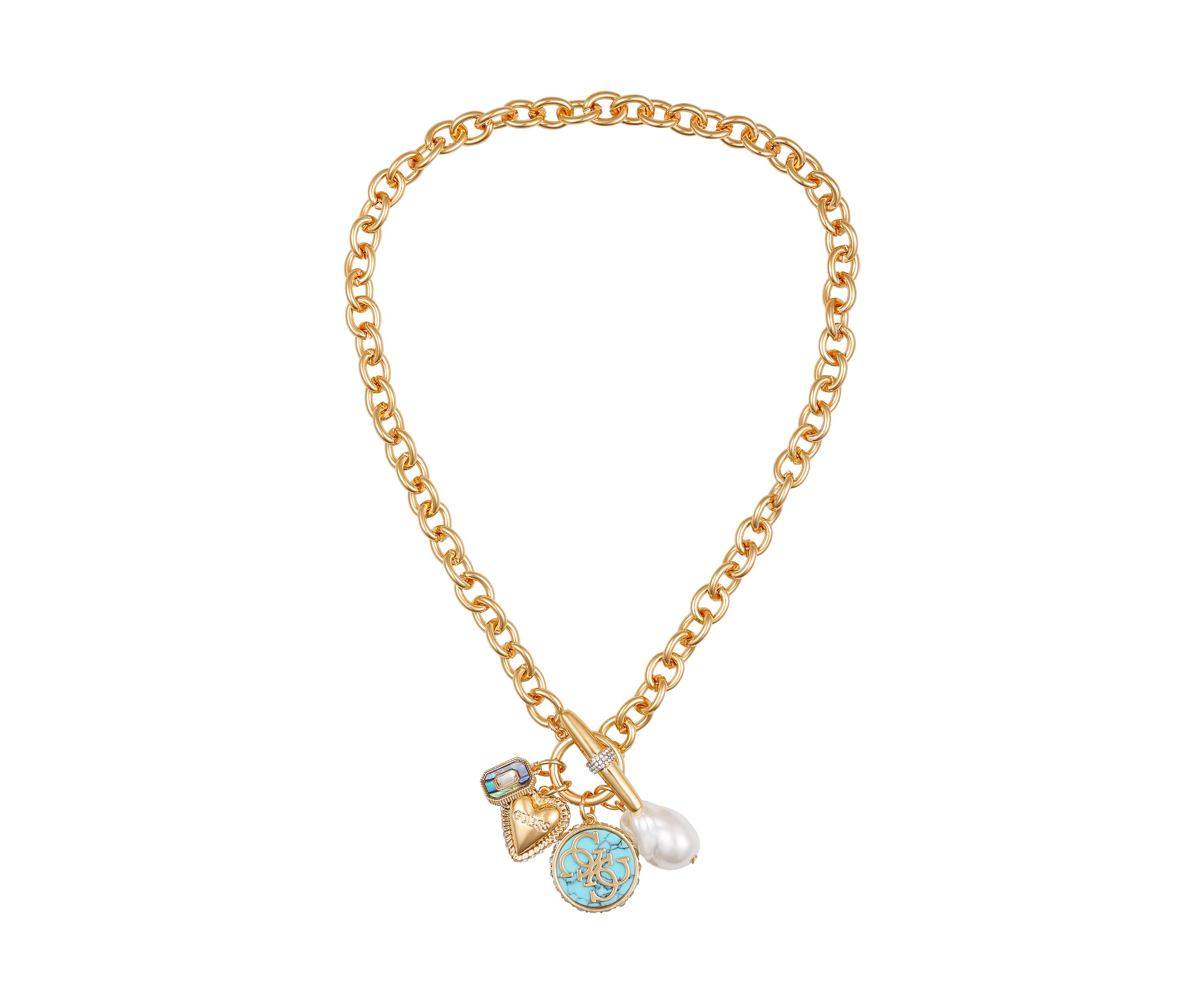 Gold Tone Charm Drop Necklace