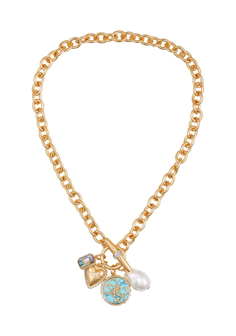 Gold Tone Charm Drop Necklace
