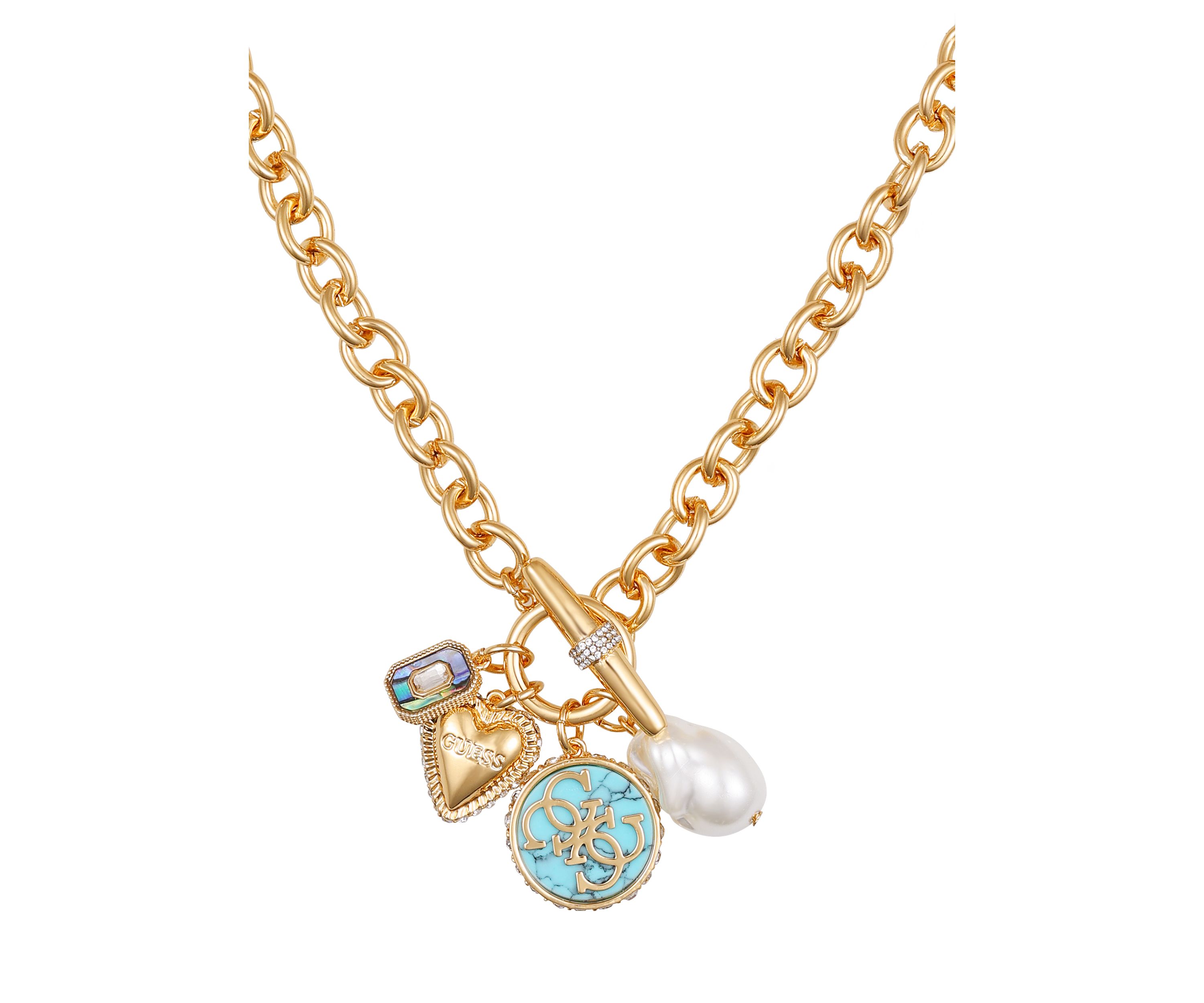 Gold Tone Charm Drop Necklace