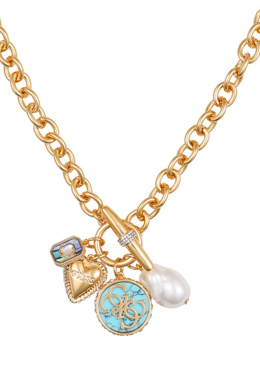 Gold Tone Charm Drop Necklace