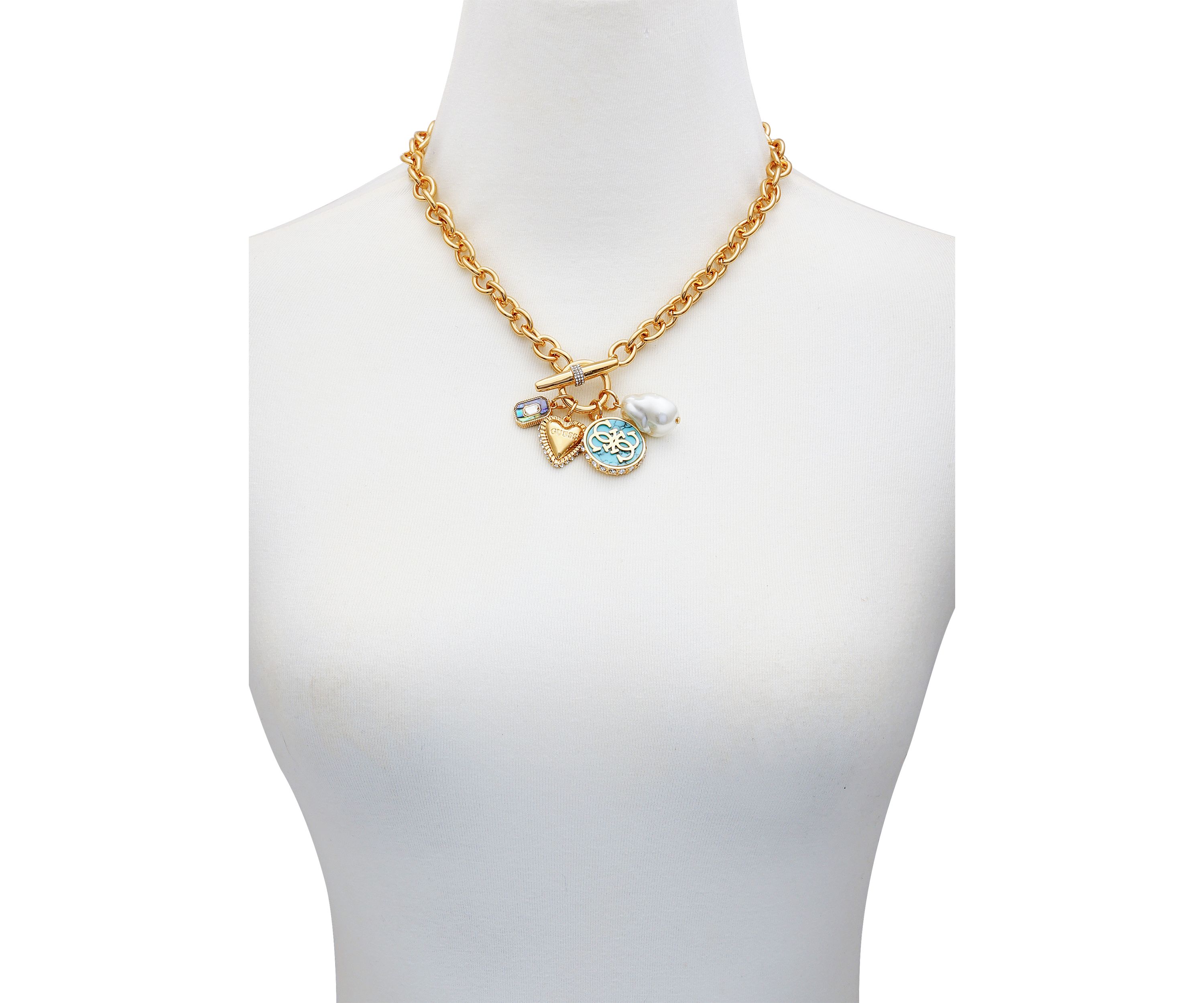 Gold Tone Charm Drop Necklace
