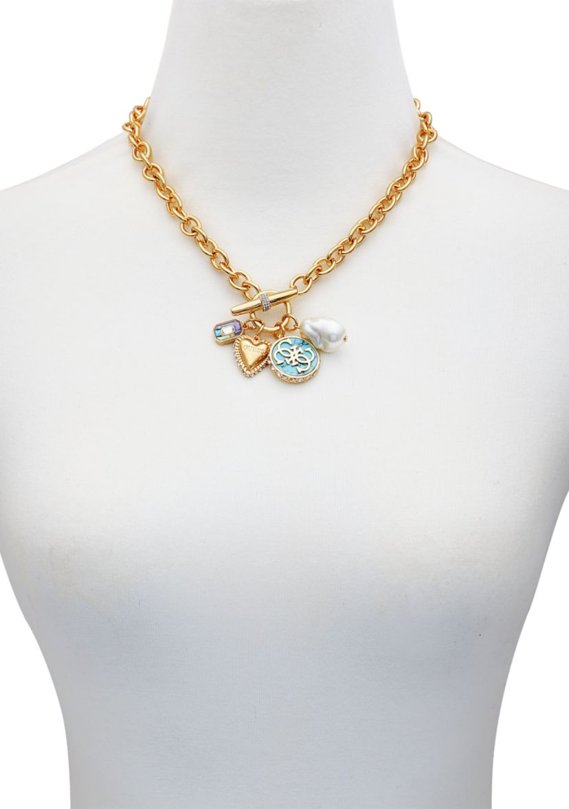 Gold Tone Charm Drop Necklace