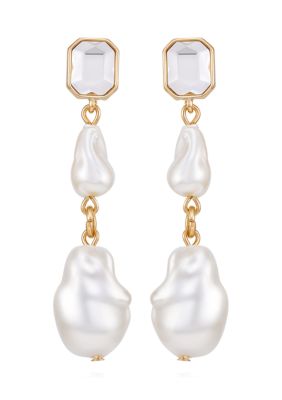 GUESS Gold Tone Linear Pearl Earrings