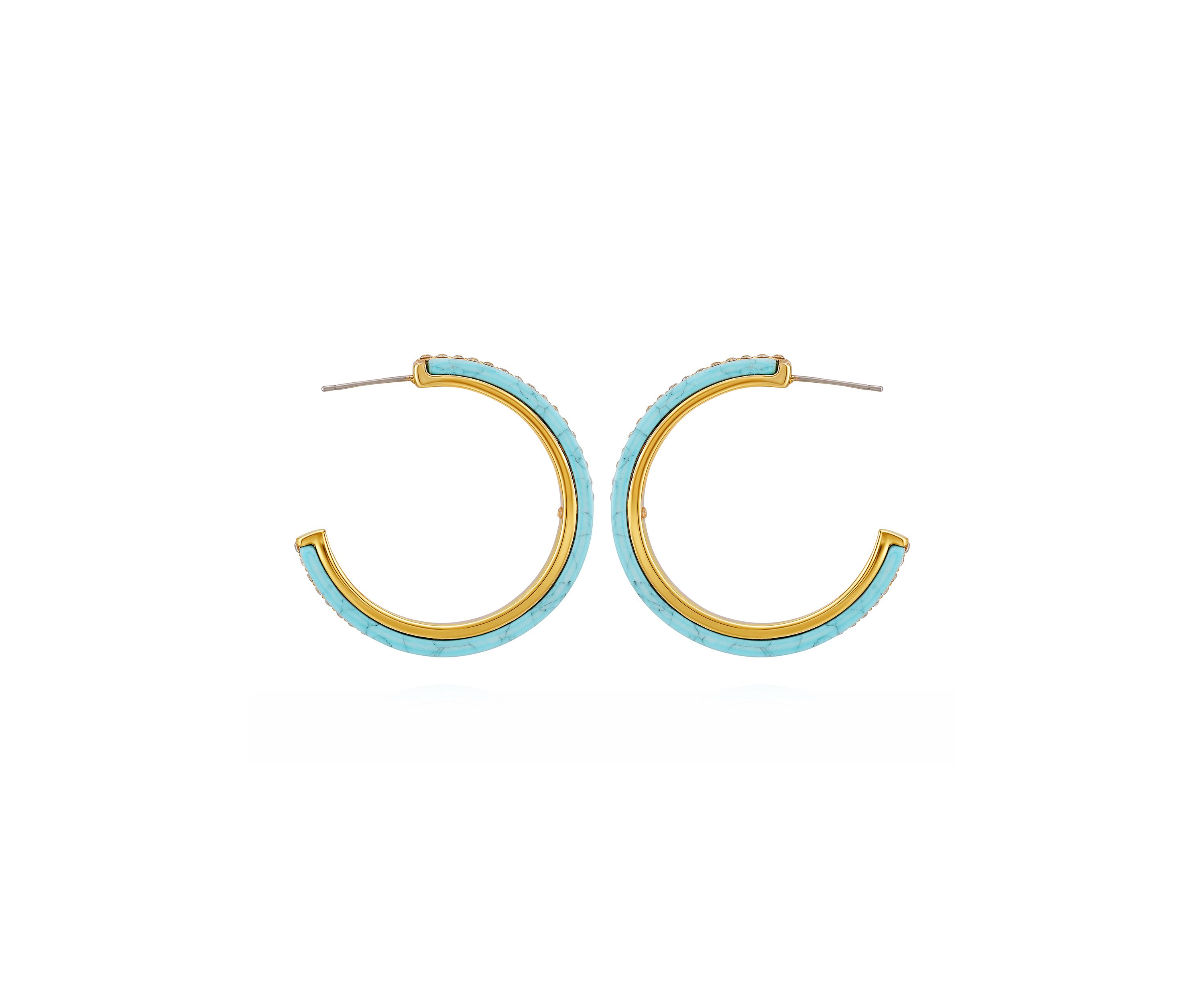 Gold Tone Blue C Hoop Earrings