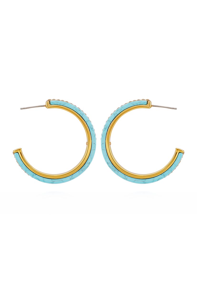Gold Tone Blue C Hoop Earrings