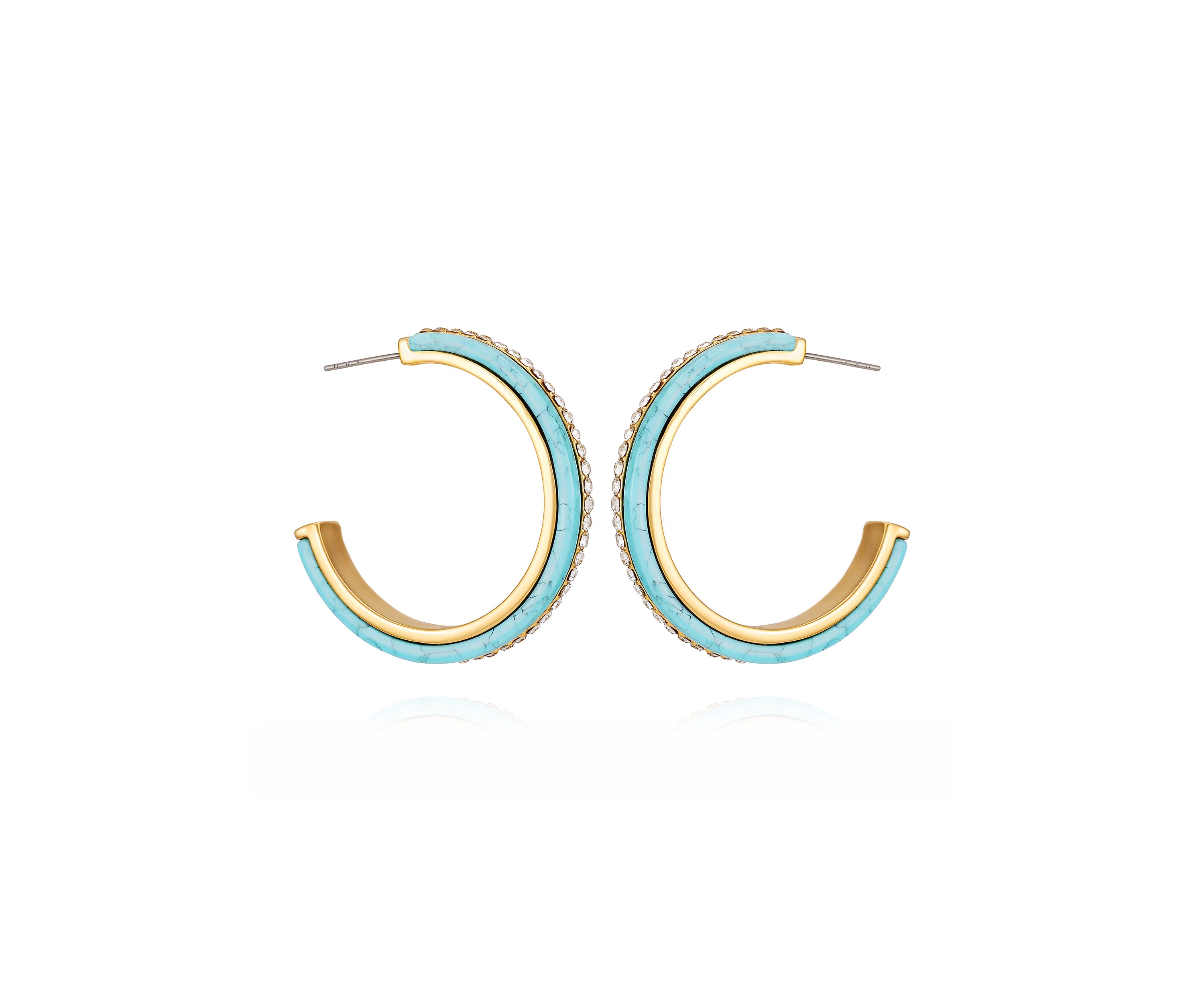 Gold Tone Blue C Hoop Earrings