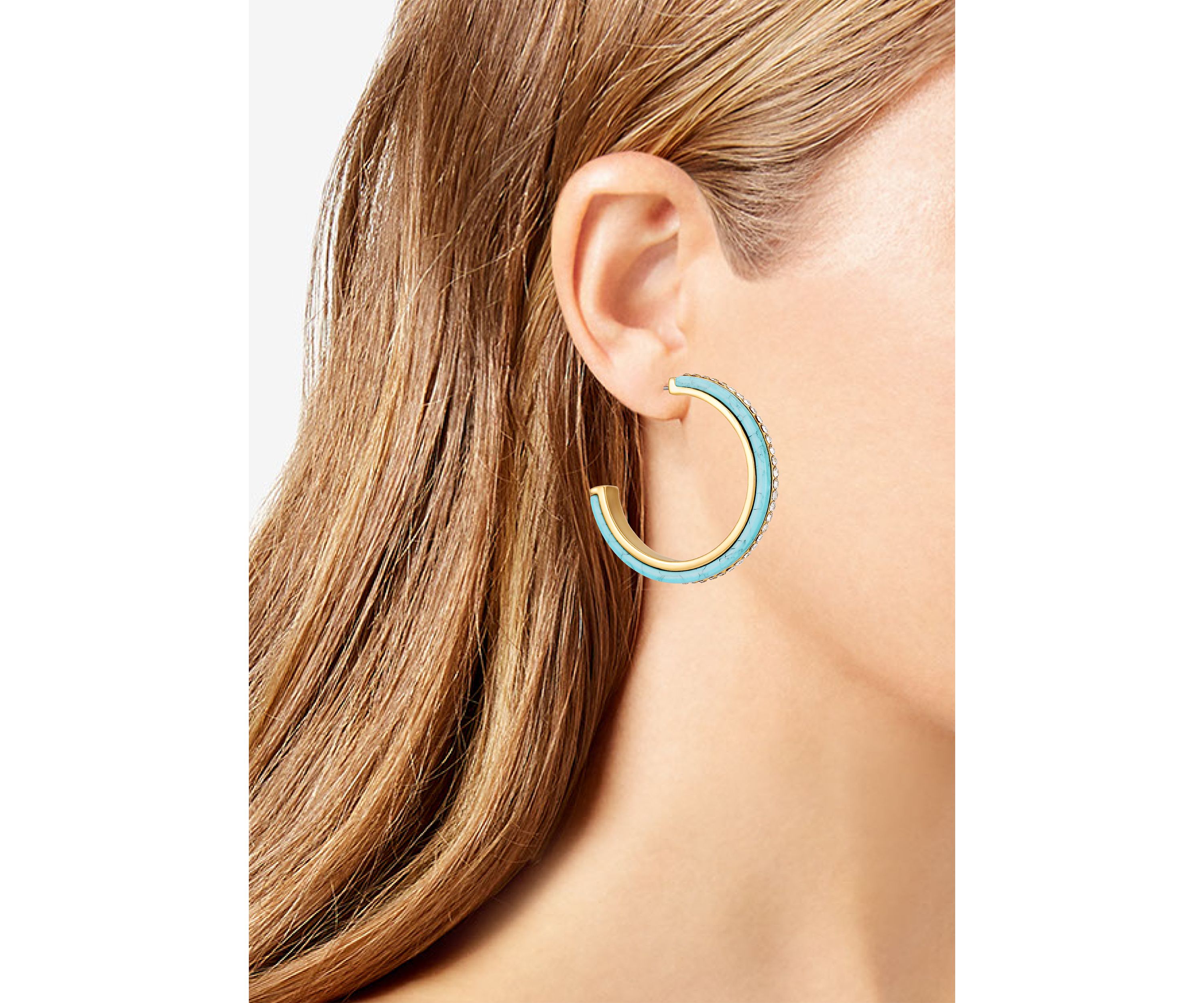 Gold Tone Blue C Hoop Earrings