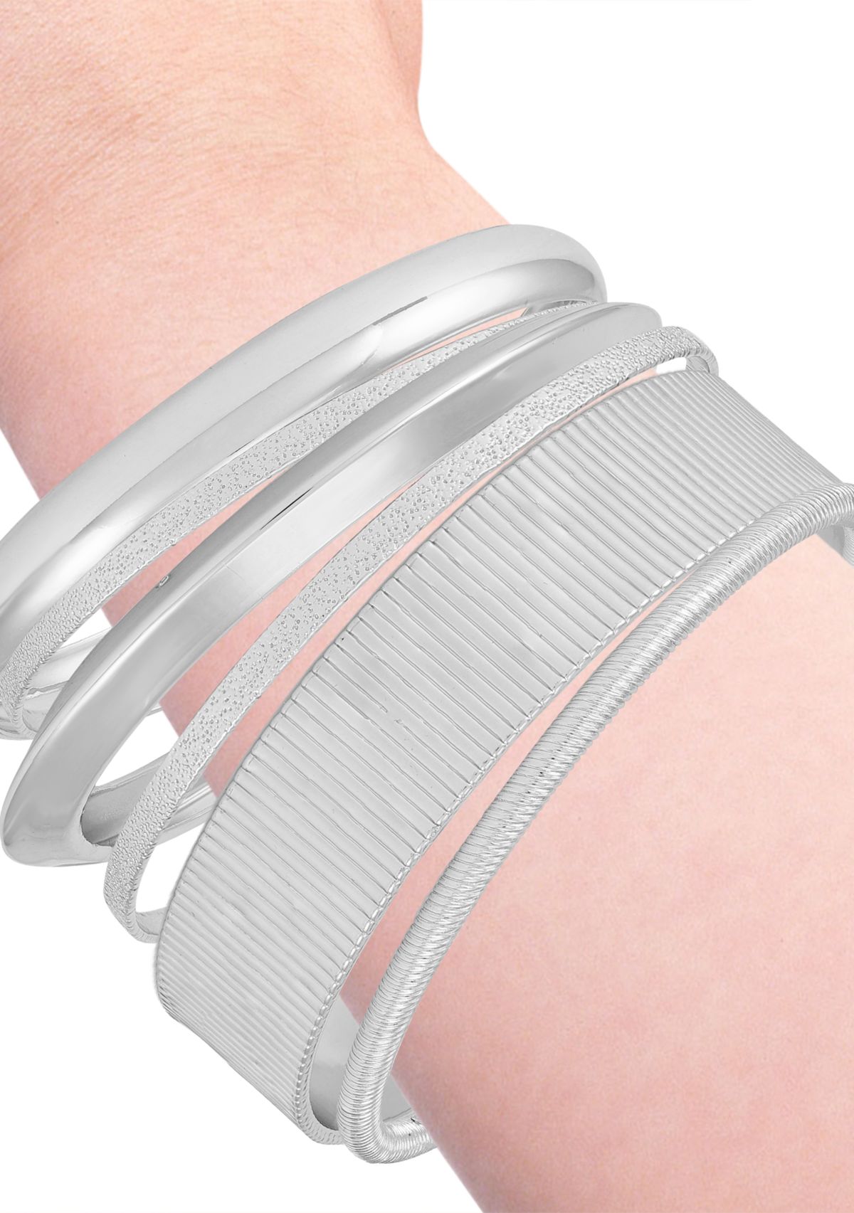 Silver Tone Bangle Bracelet Set