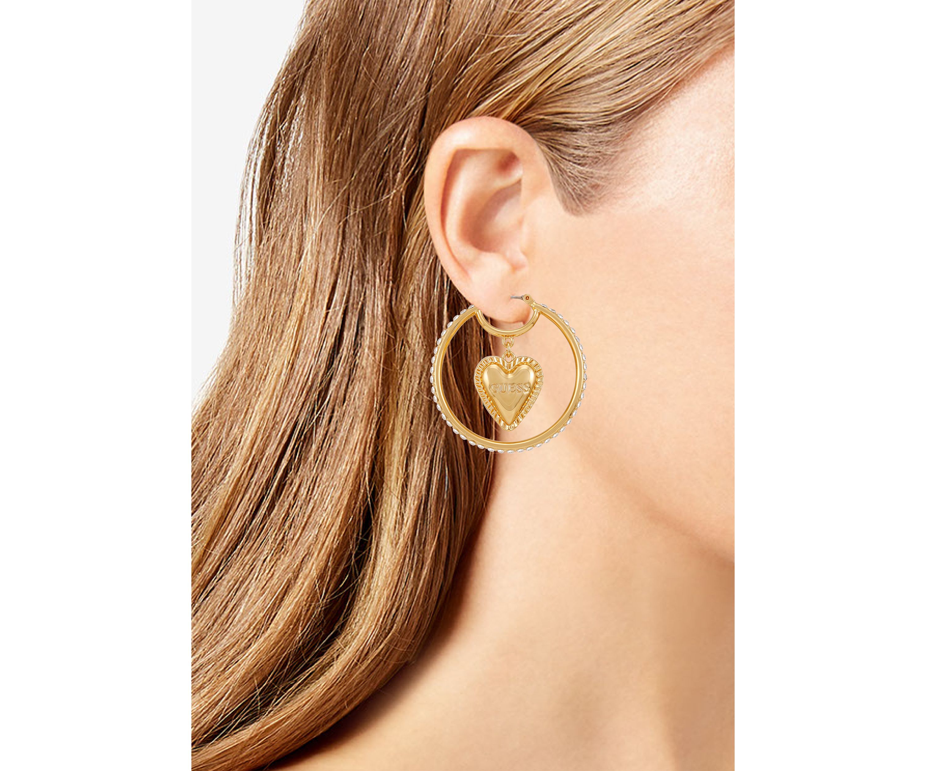Gold Tone Heart Hoop Earrings