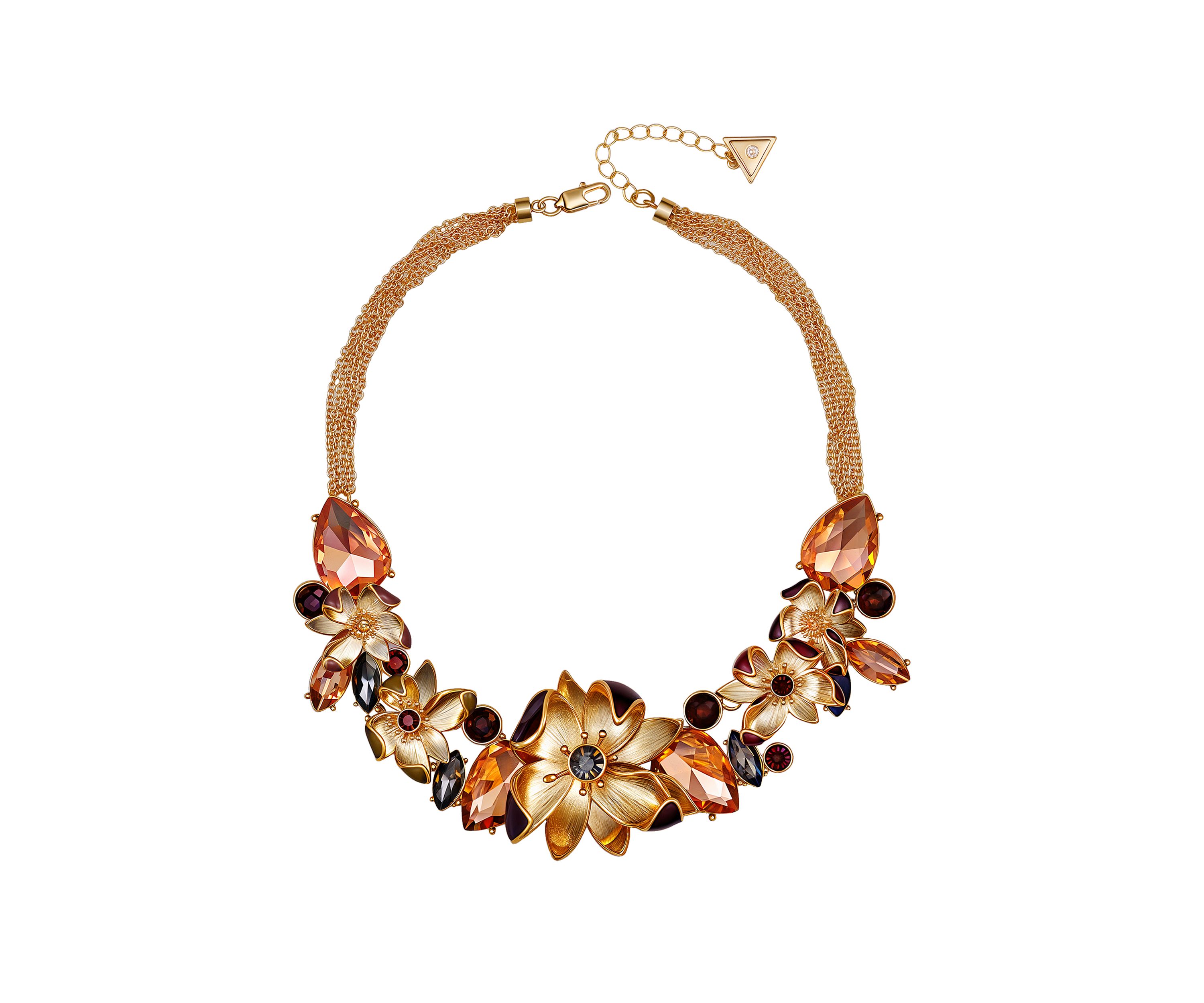 Gold-Tone Floral & Jewel Frontal Statement Necklace