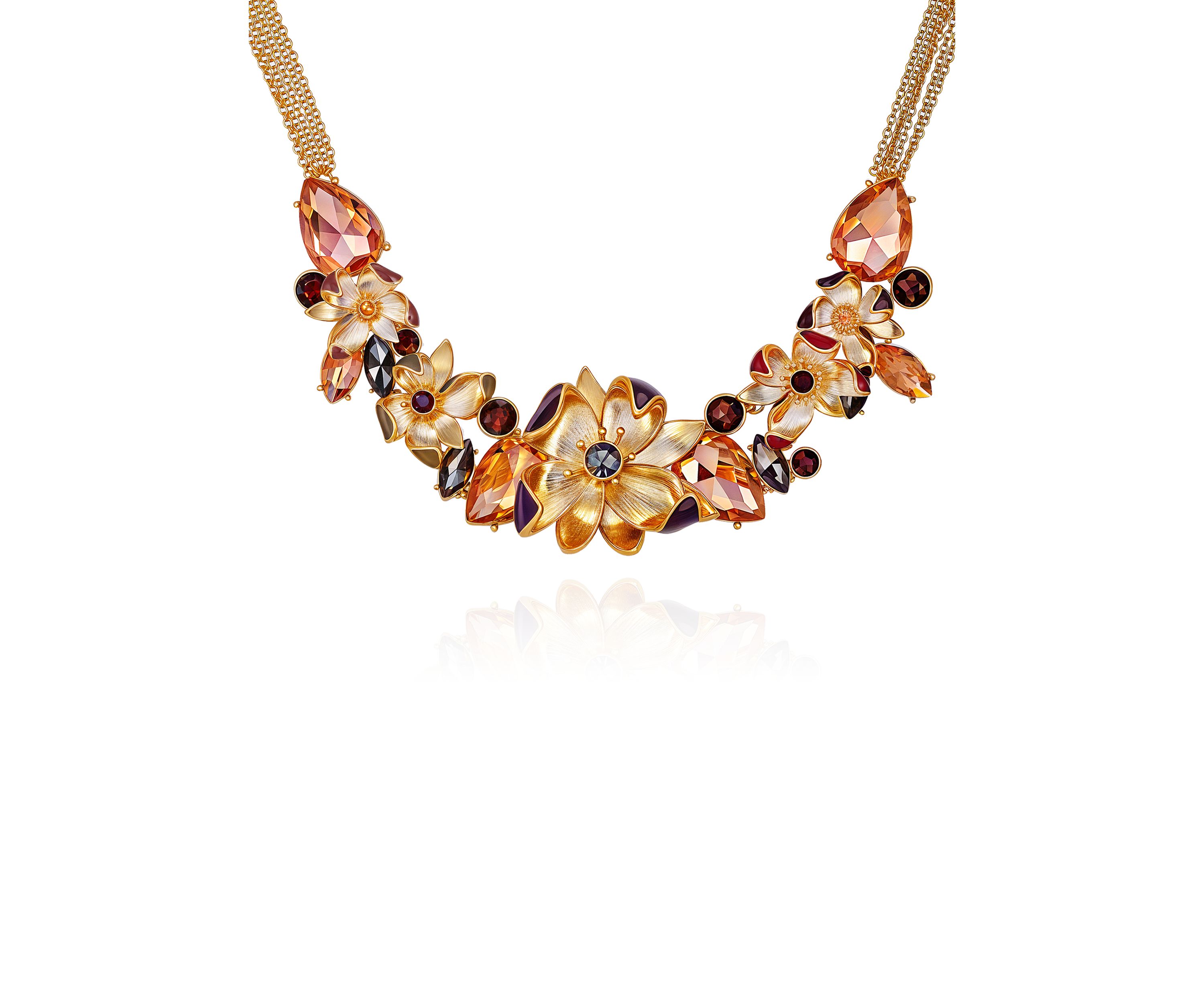 Gold-Tone Floral & Jewel Frontal Statement Necklace