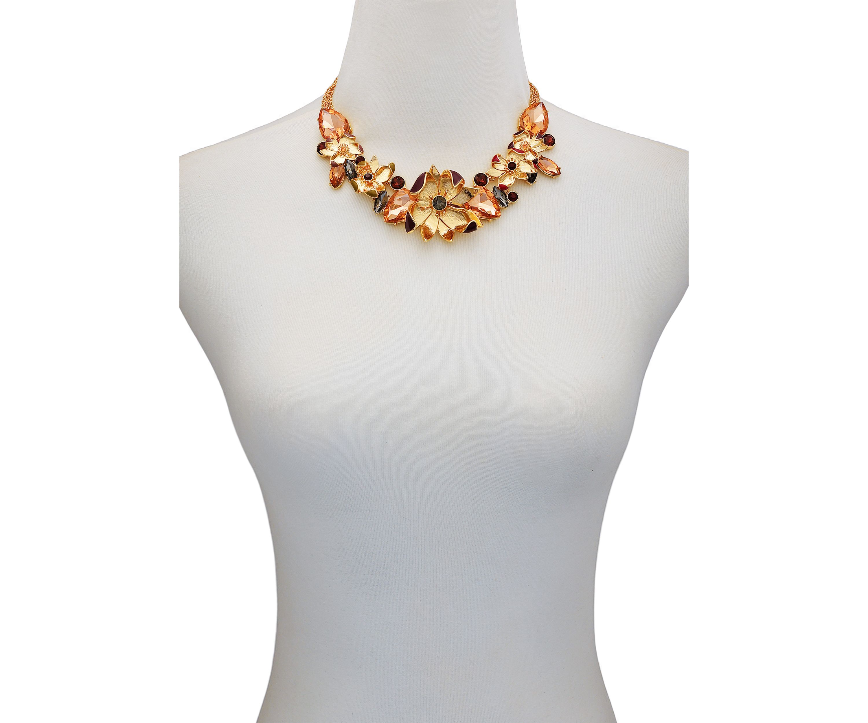 Gold-Tone Floral & Jewel Frontal Statement Necklace