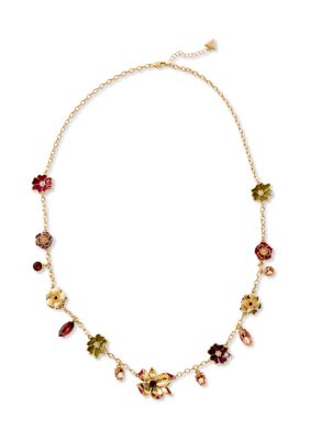 GUESS Gold Tone Pink Floral Long Necklace