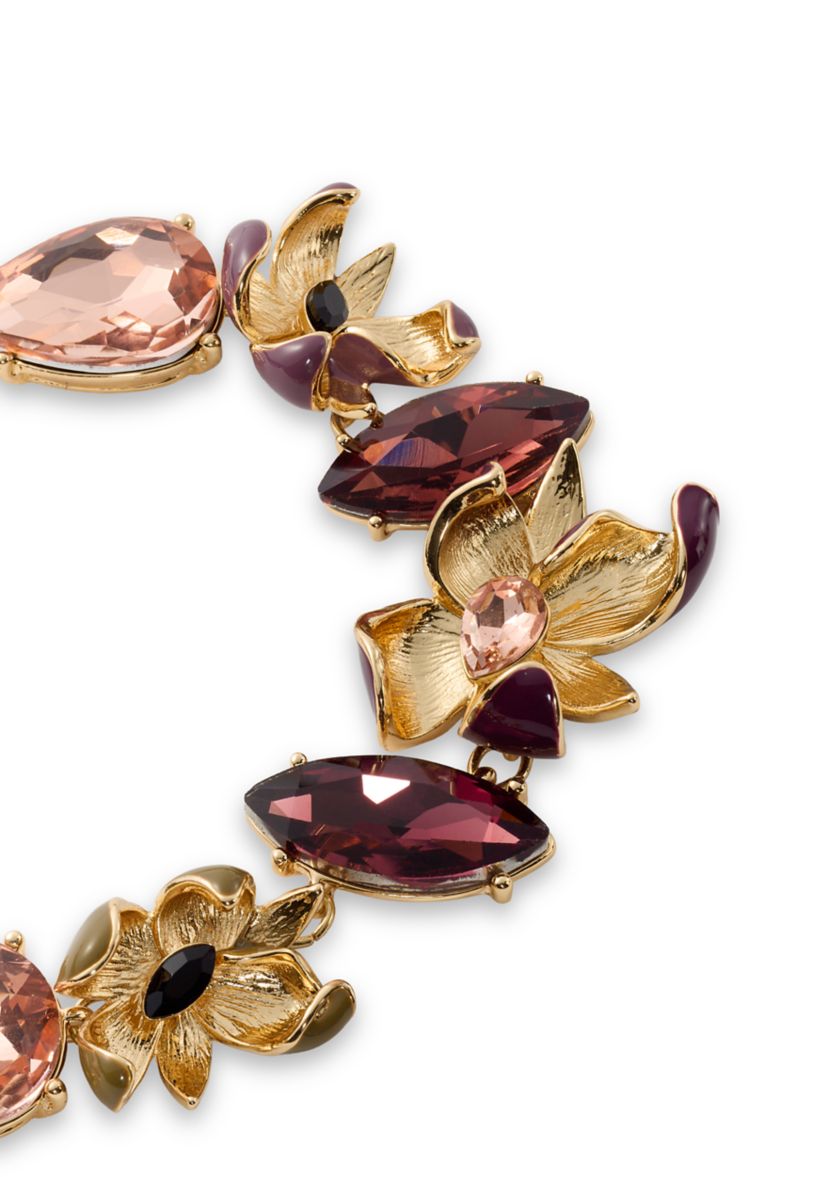 Gold Tone Pink Flower Stone Toggle Bracelet