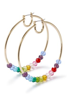 GUESS Gold Plated Multi Colored Beaded Hoop Earrings