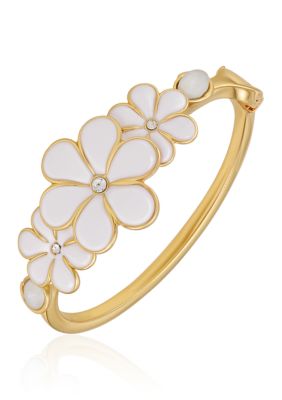 GUESS White Floral Gold Tone Bangle Bracelet
