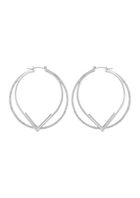 Silver Tone 2.5" Pavé Hoop Earrings