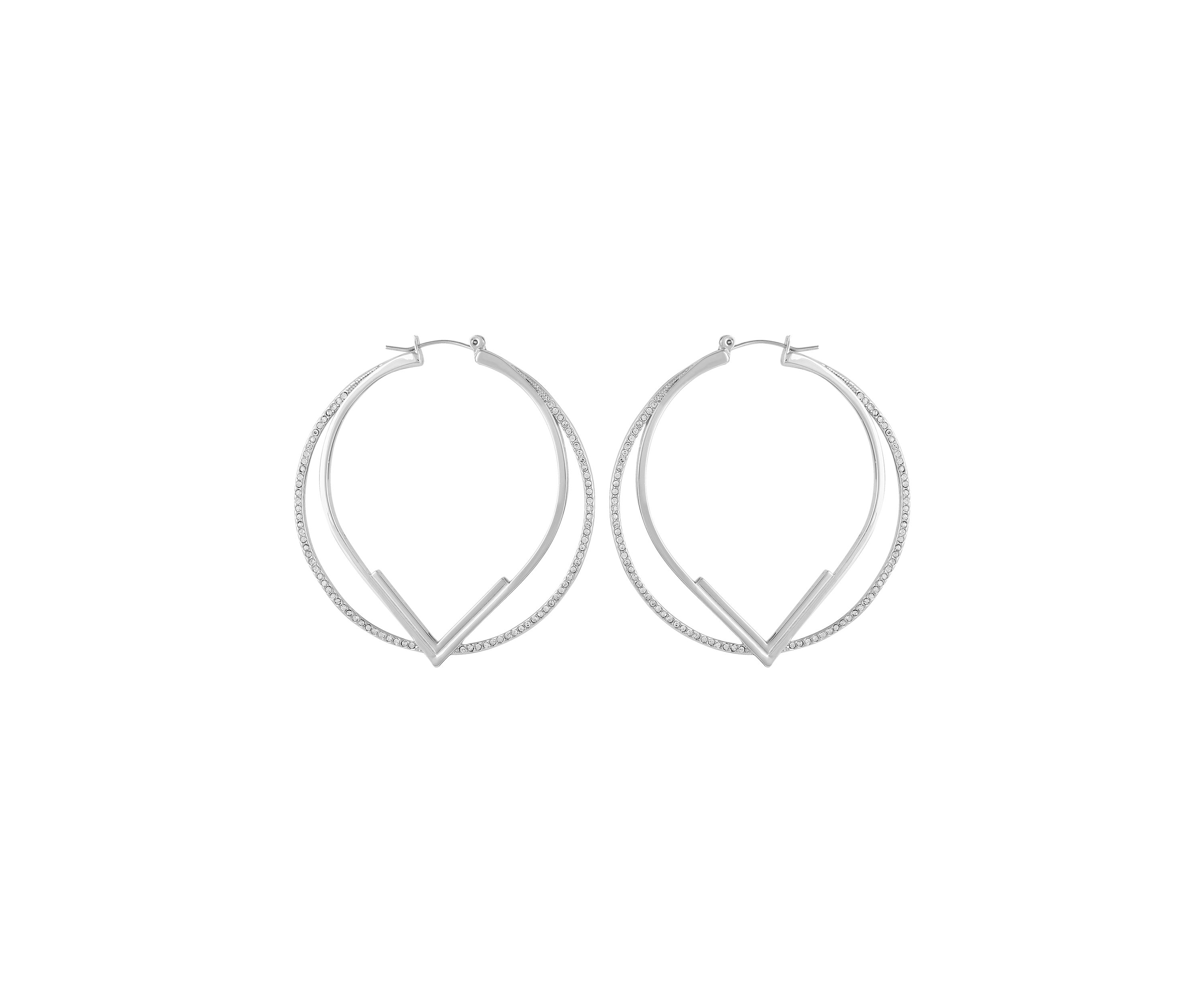 Silver Tone 2.5" Pavé Hoop Earrings