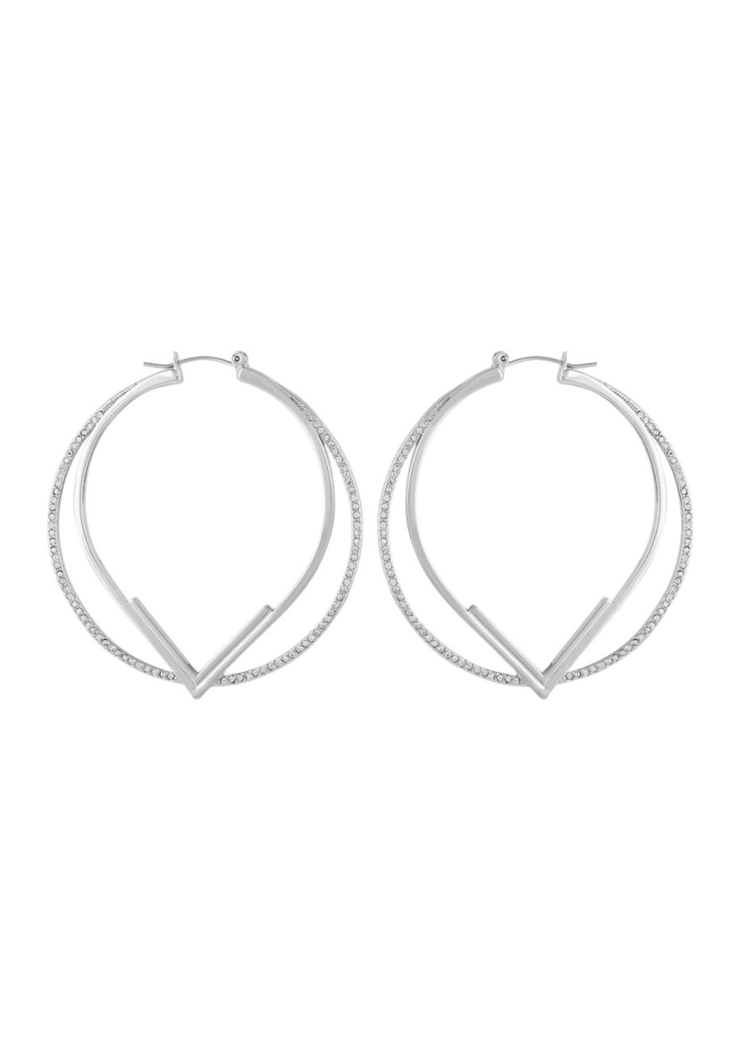 Silver Tone 2.5" Pavé Hoop Earrings