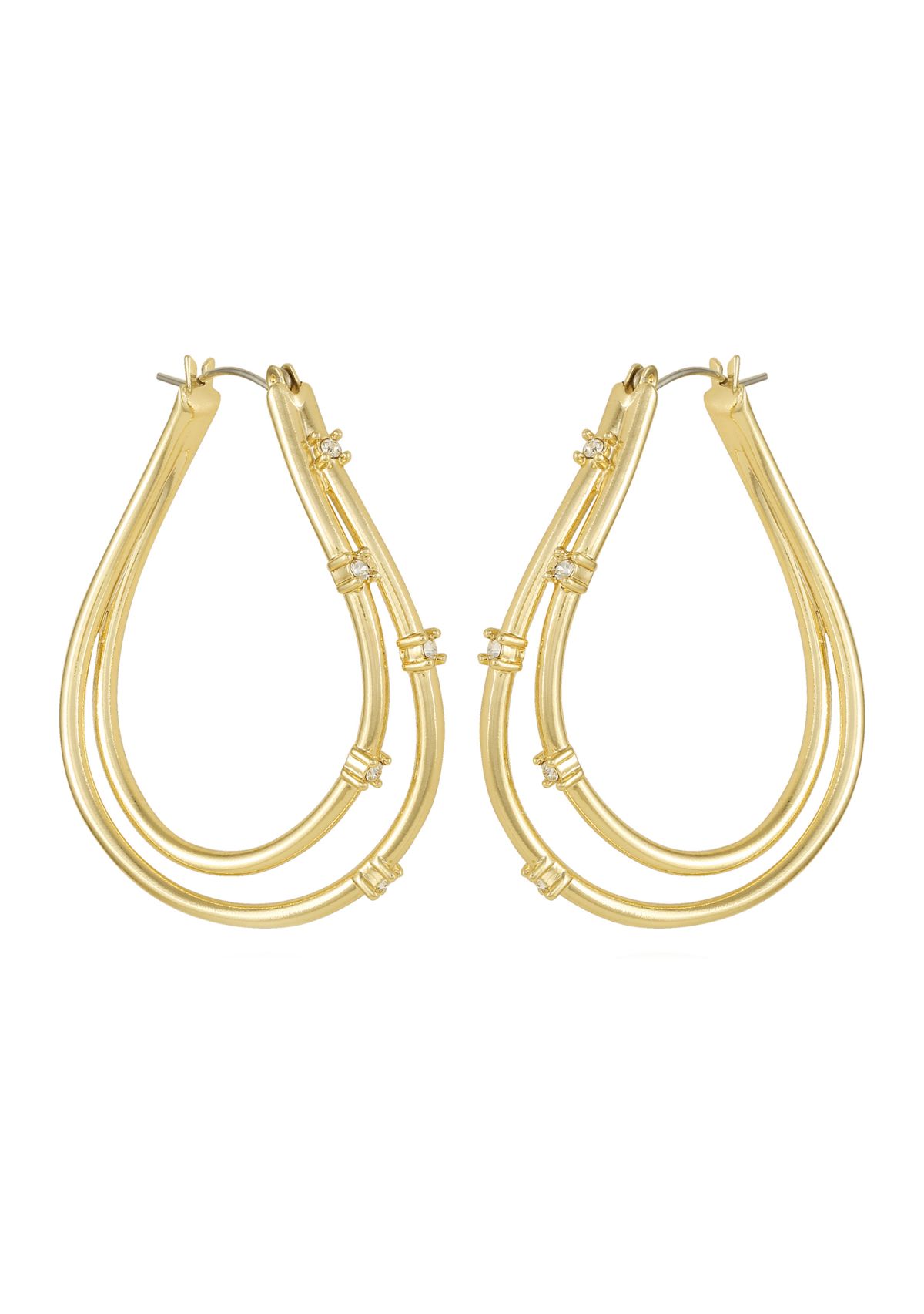Gold Tone Crystal Oval Hoop Earrings