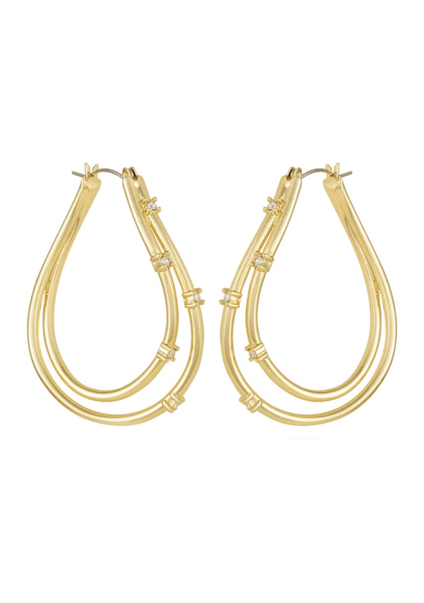 Gold Tone Crystal Oval Hoop Earrings