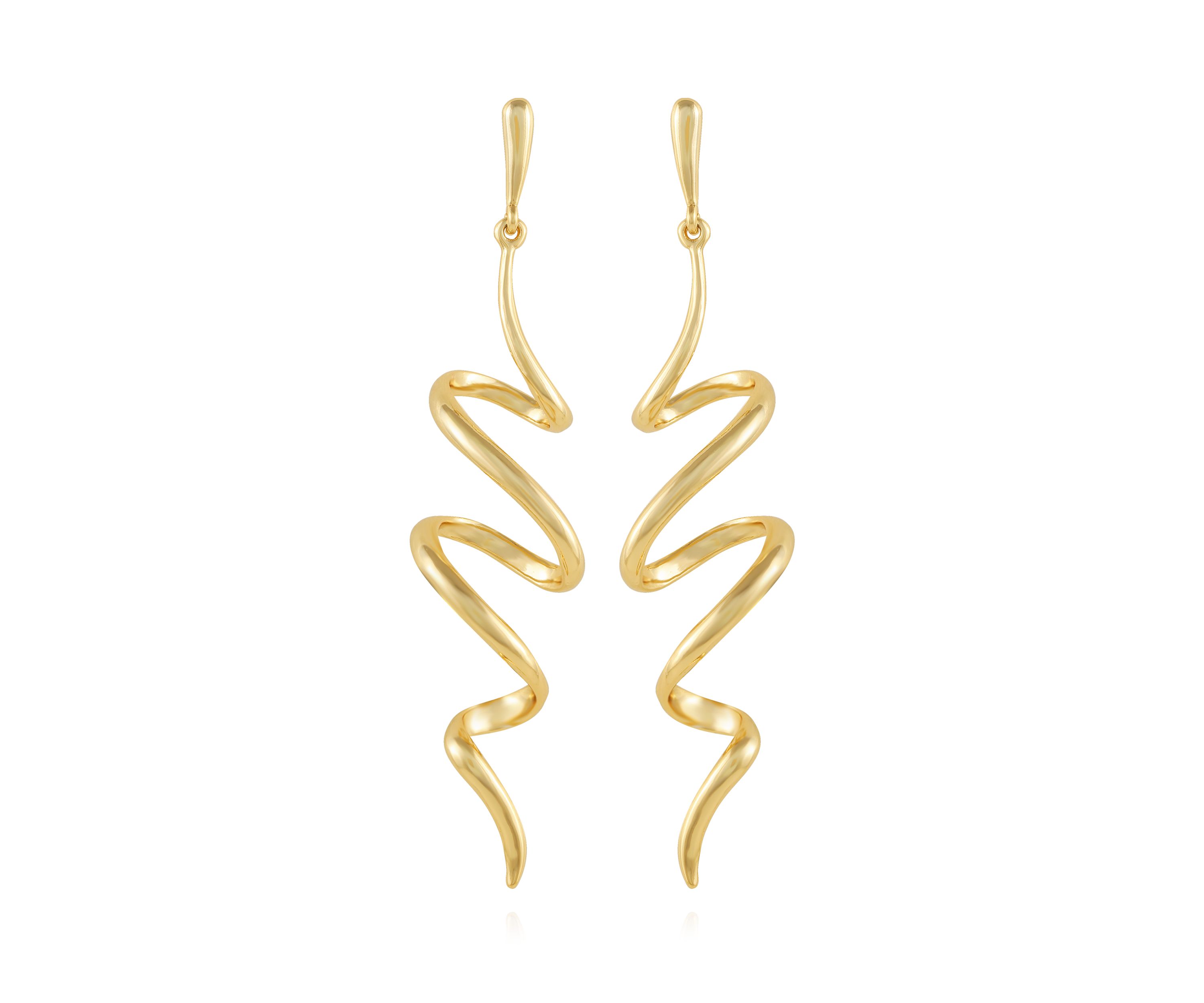 Gold Tone Ribbon Linear Earrings