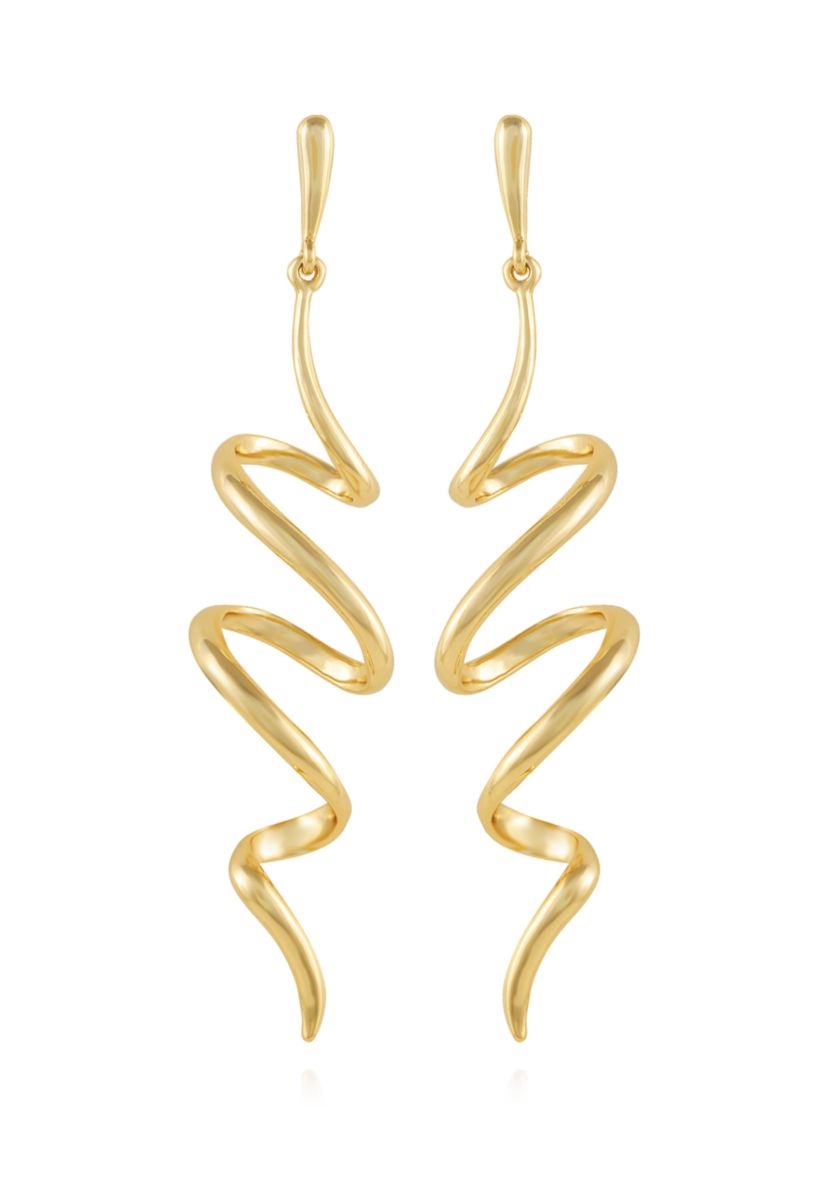 Gold Tone Ribbon Linear Earrings
