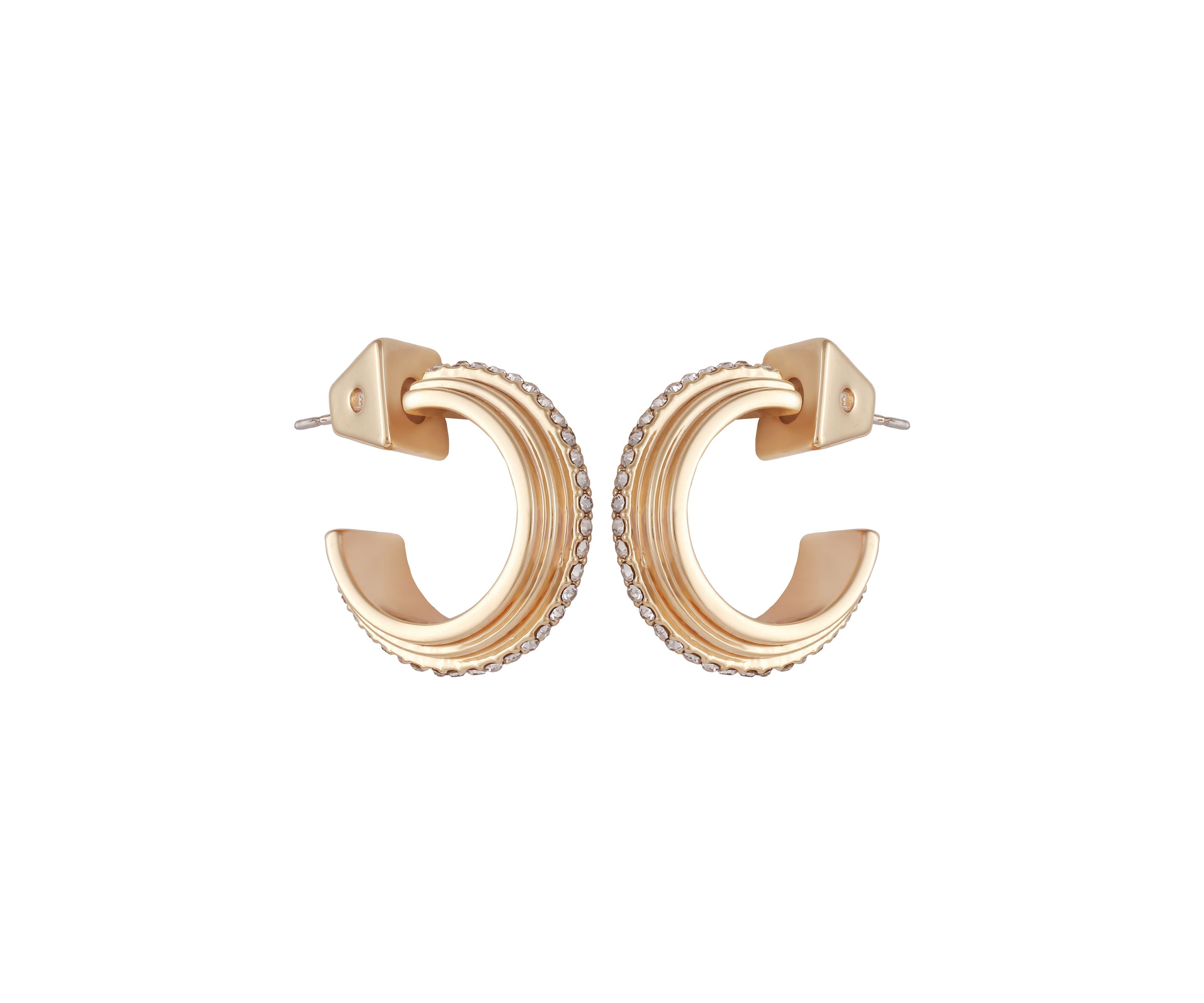 Gold Tone Crystal Deco Hoop Earrings