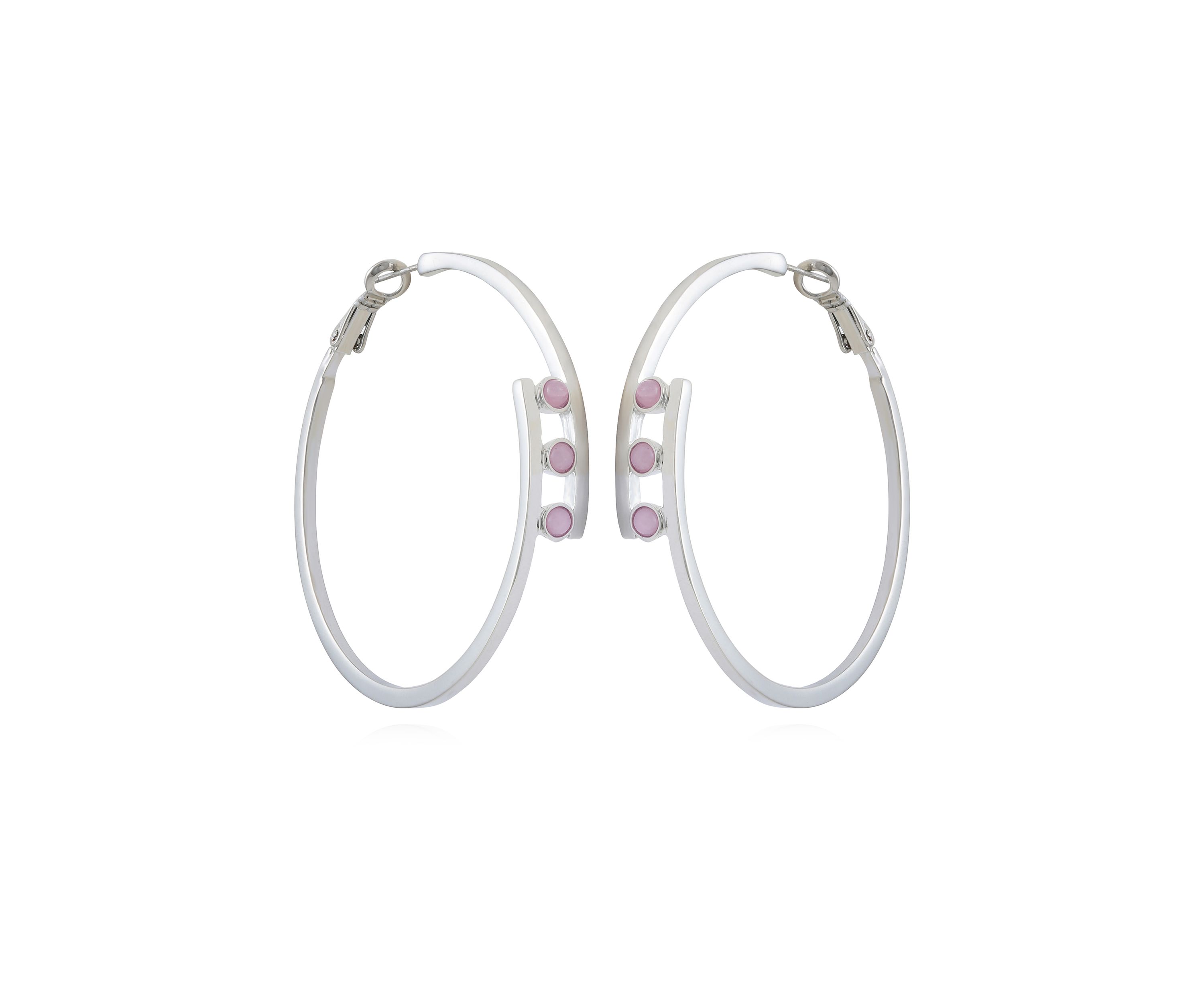 Silver Tone 3 Stone Clutchless Hoop Earrings