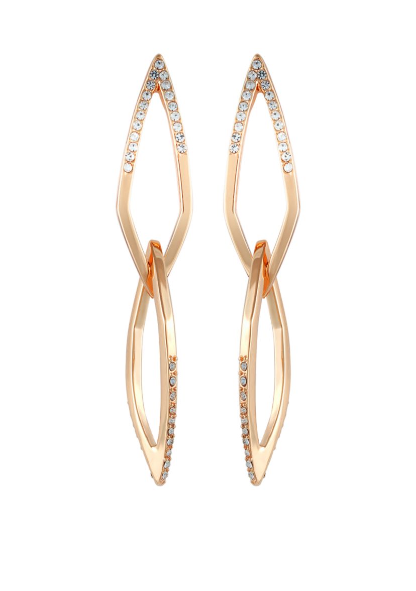 Gold-Tone and Crystal Diamond Link Drop Earrings