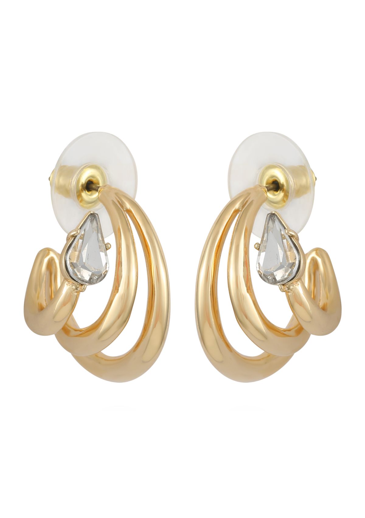 Gold Tone Crystal Small Hoop Earrings