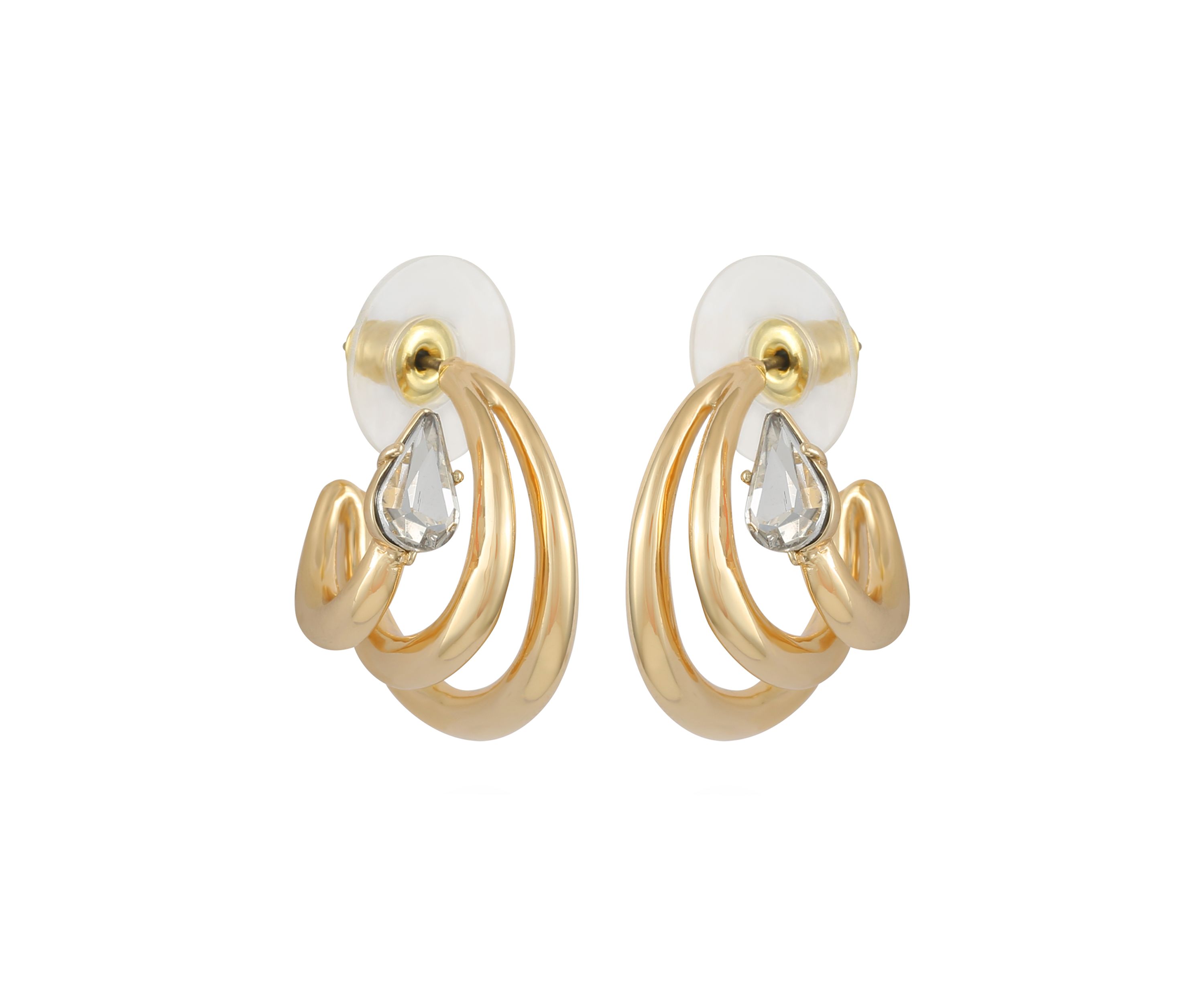 Gold Tone Crystal Small Hoop Earrings