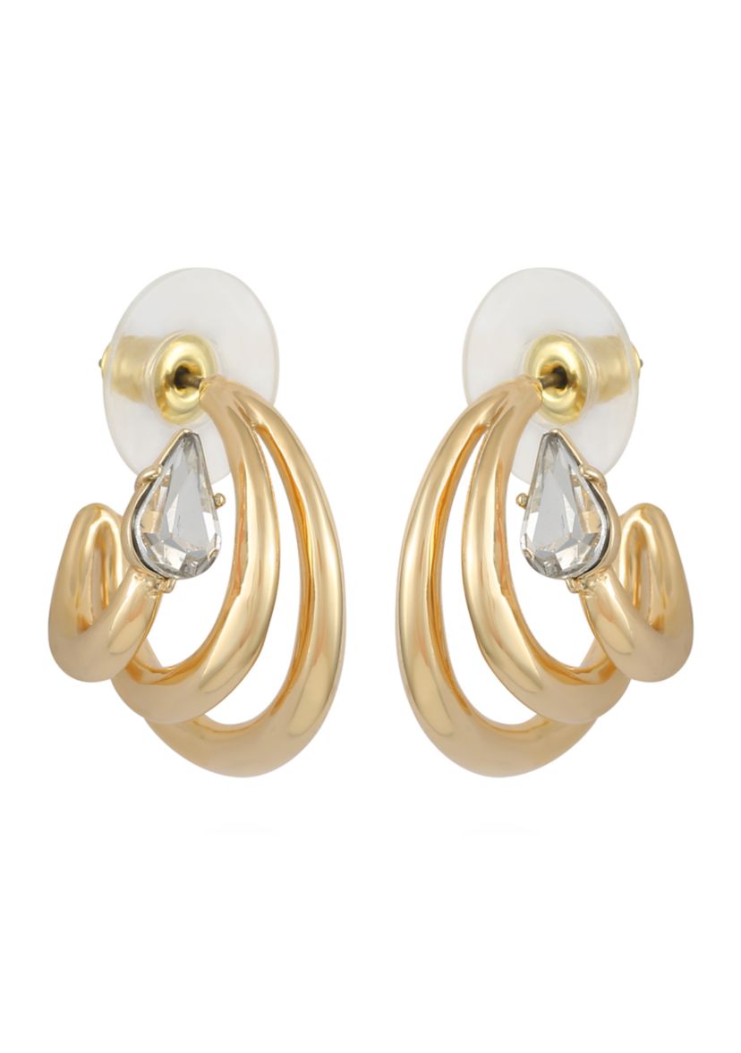 Gold Tone Crystal Small Hoop Earrings