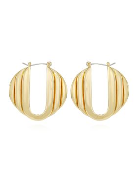 Gold Tone Stacked Link Hoop Earrings