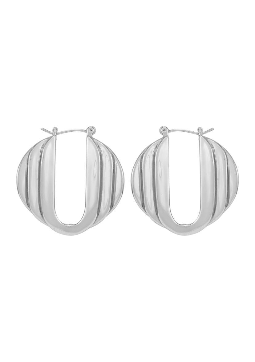 Silver Tone Stacked Link Hoop Earrings
