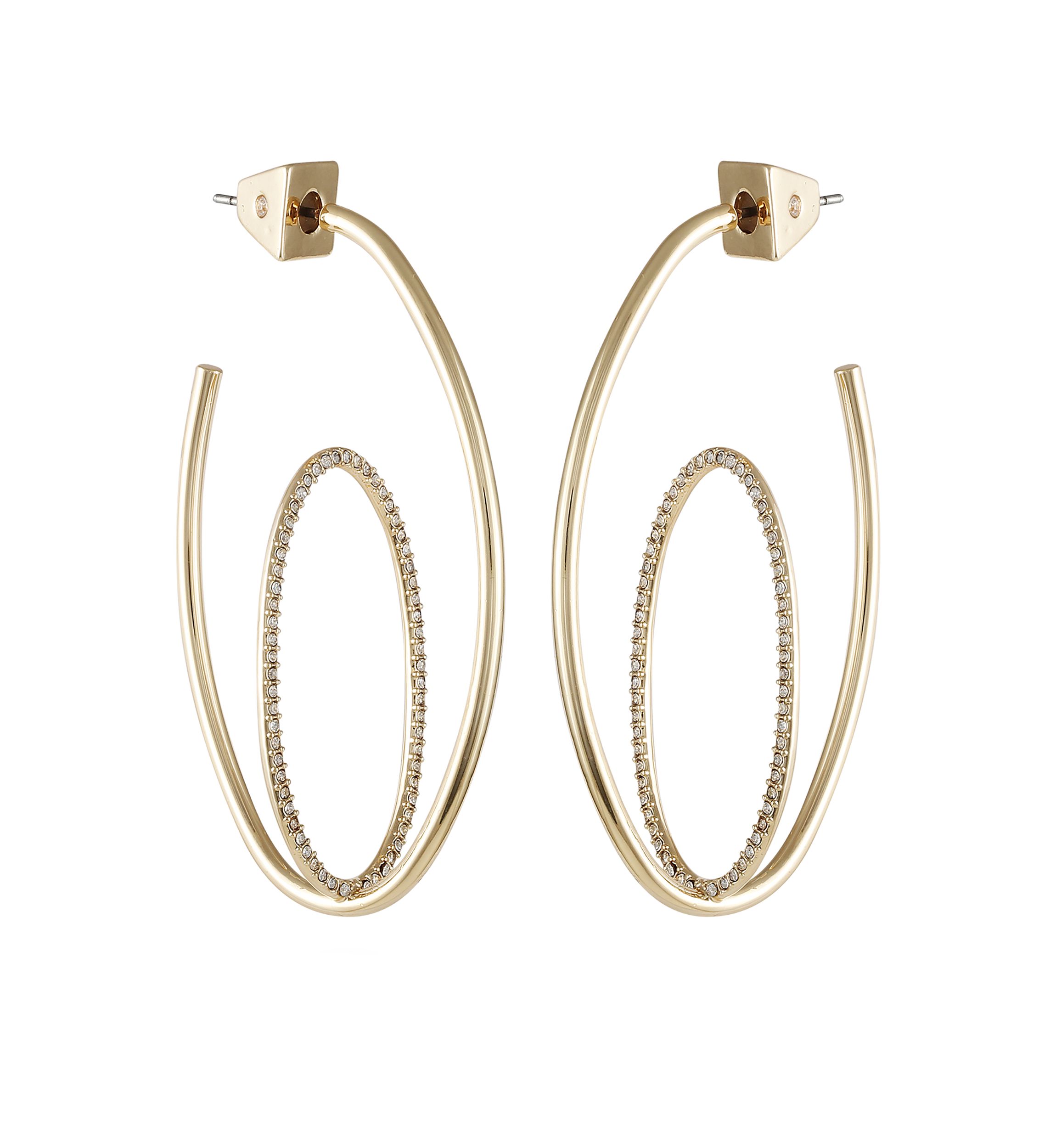 Gold Tone Crystal Orbital Hoop Earrings