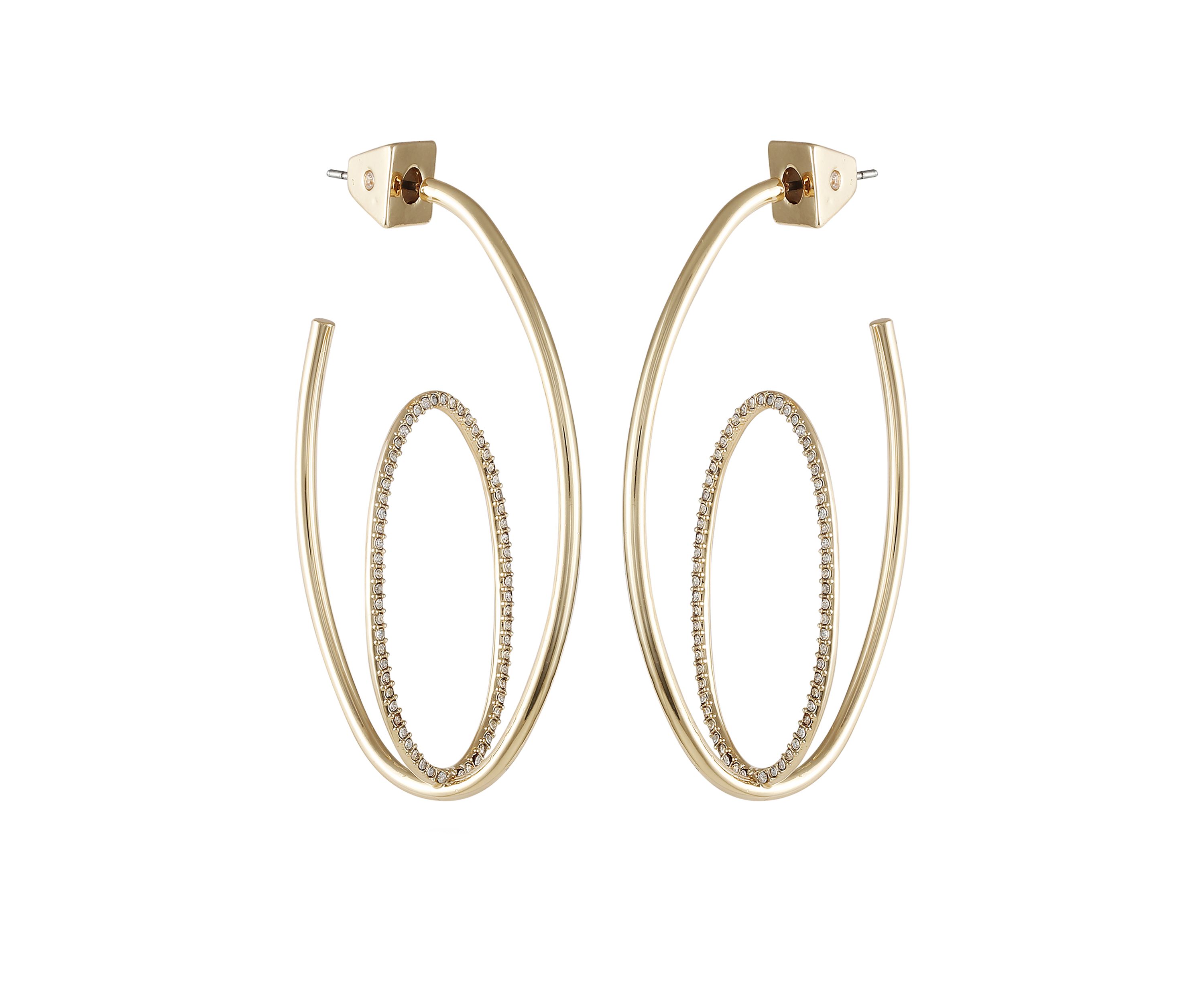 Gold Tone Crystal Orbital Hoop Earrings