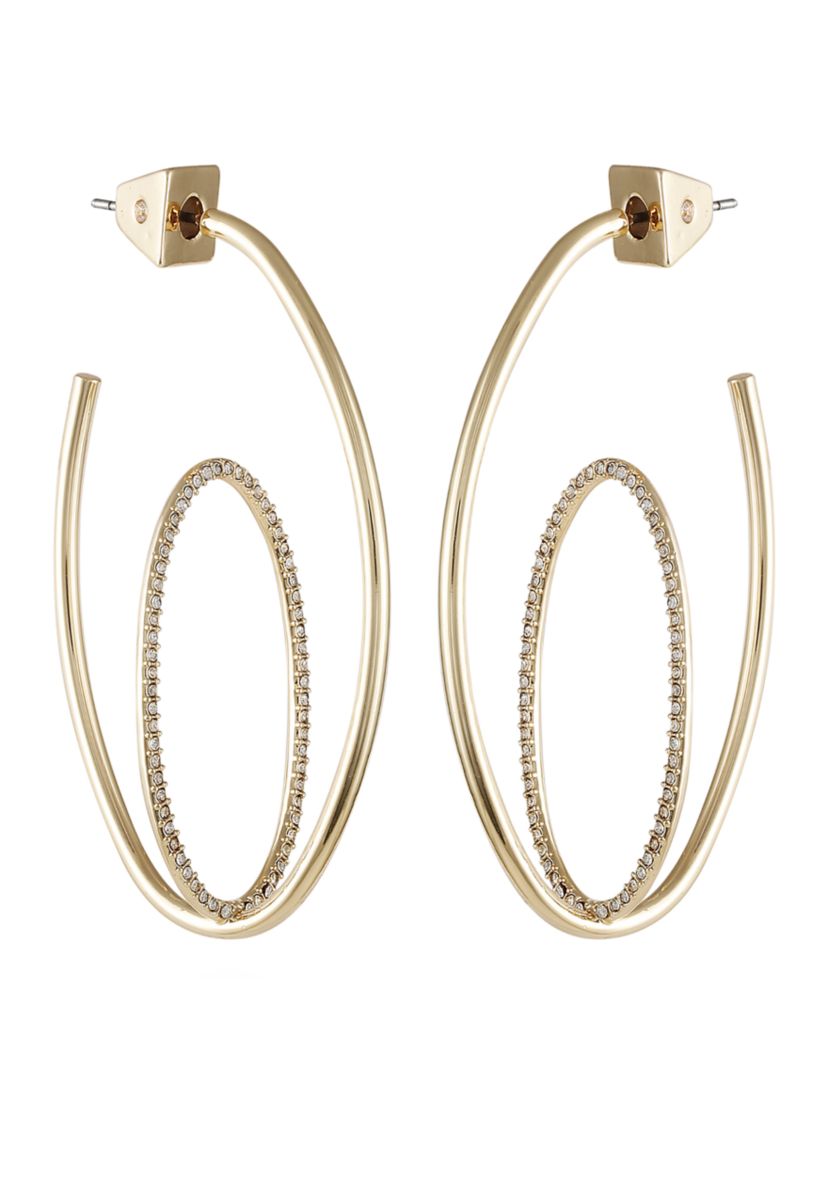 Gold Tone Crystal Orbital Hoop Earrings