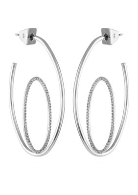 Silver Tone Crystal Orbital Hoop Earrings