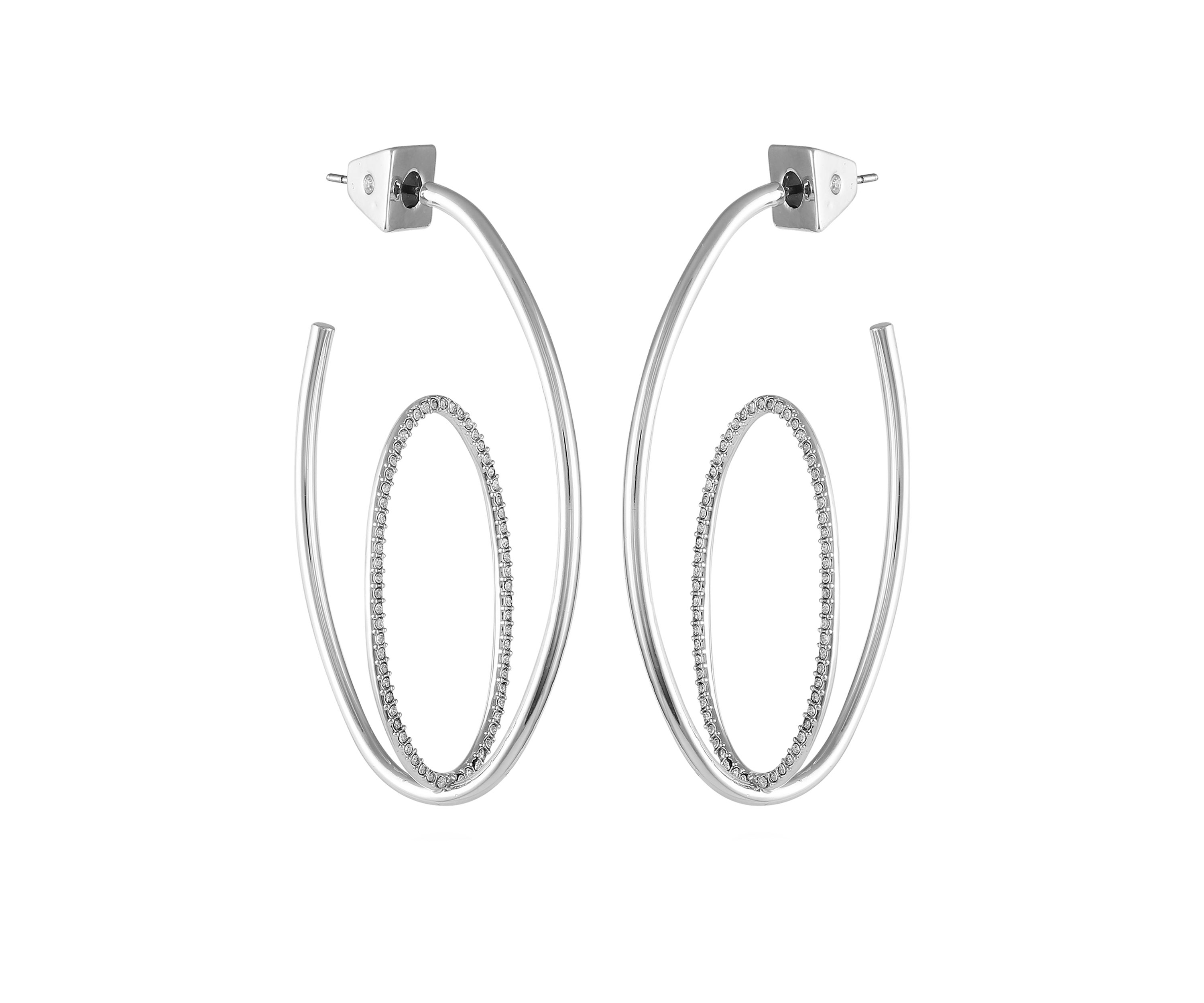 Silver Tone Crystal Orbital Hoop Earrings