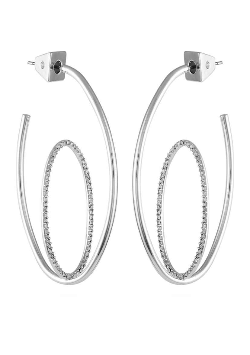 Silver Tone Crystal Orbital Hoop Earrings