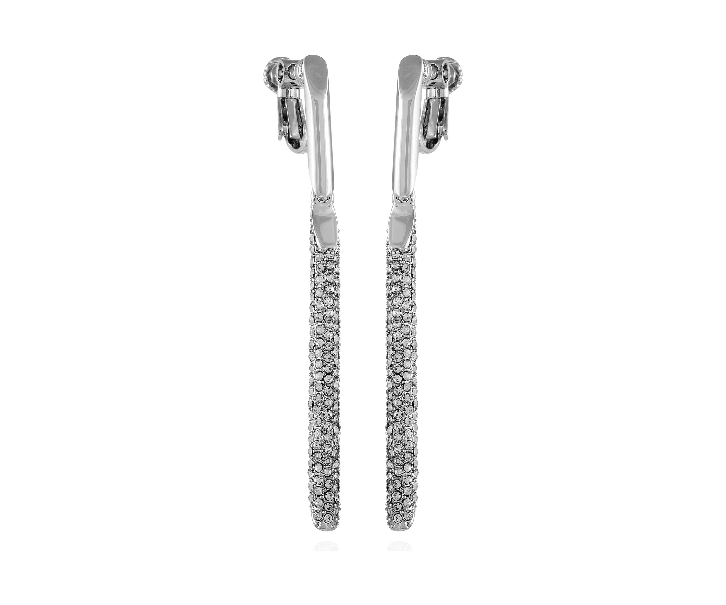 Silver Tone Pavé Linear Clip Earrings