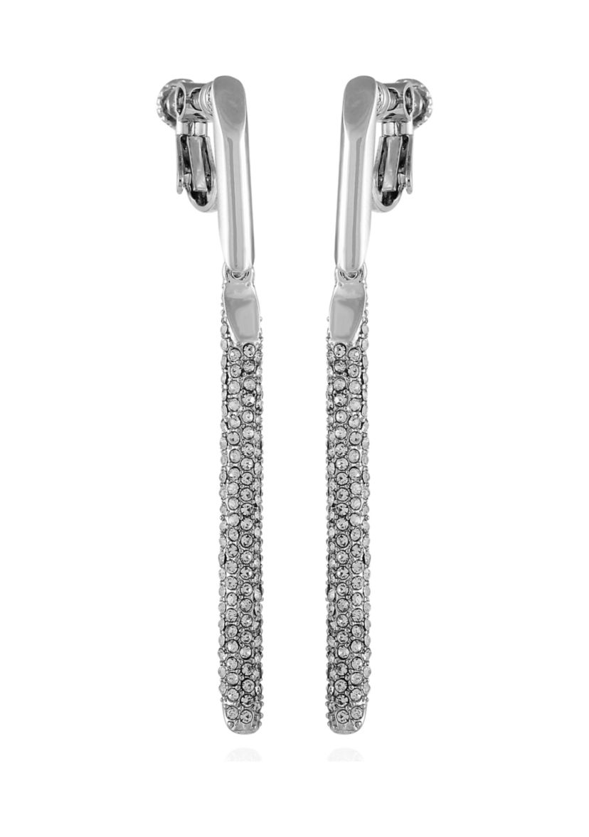 Silver Tone Pavé Linear Clip Earrings